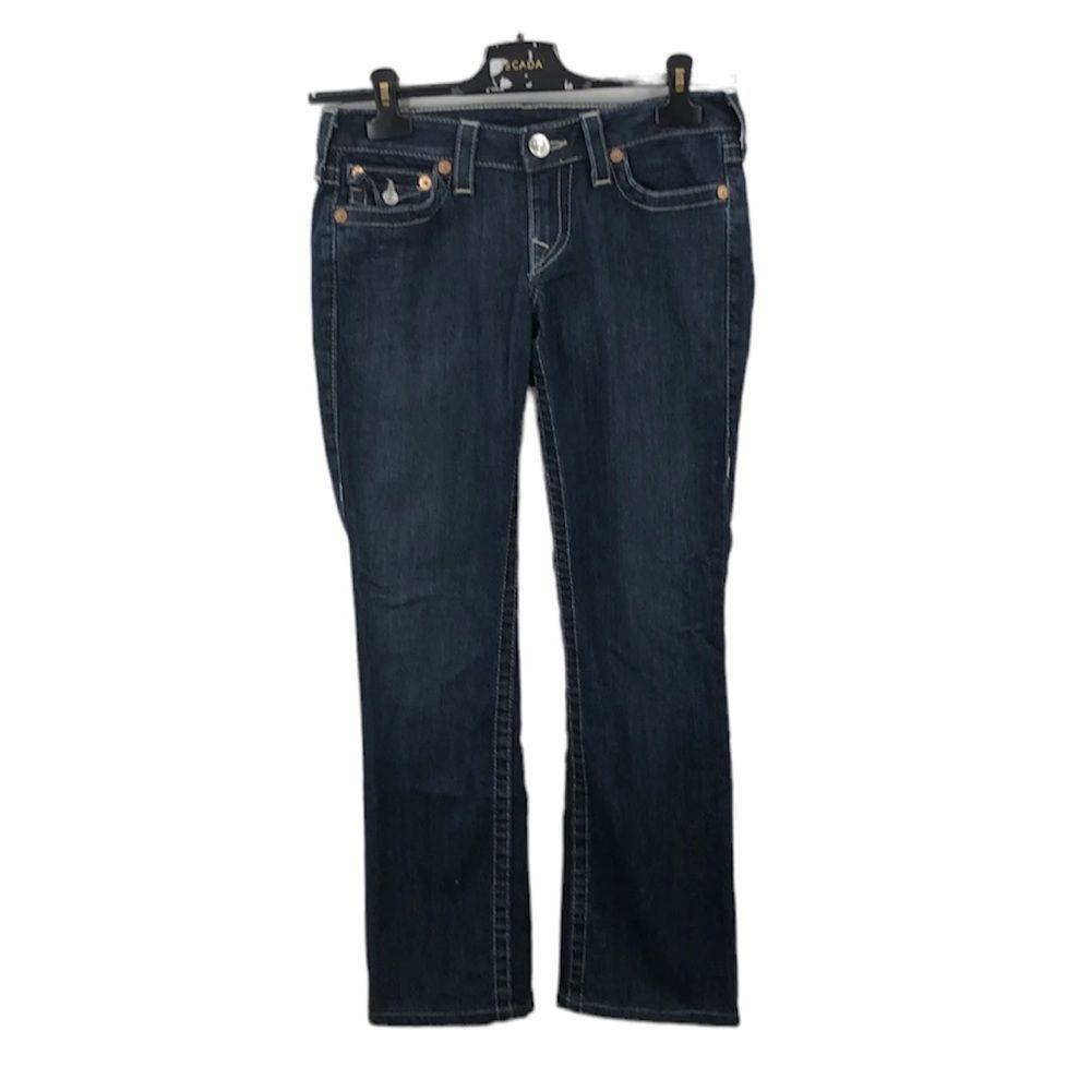 𝅺true Religion Womens Blue Cotton Dark Wash Pockets Straight Denim Jeans…